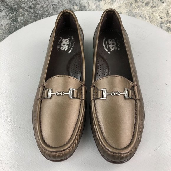 SAS Women's Size 7.5N Bronze Leather Comfort Slip On Closed Toe Loafers USA - Picture 3 of 12